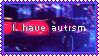 A surreal image of a purple car with pink tail lights, and text that reads 'I have autism'.